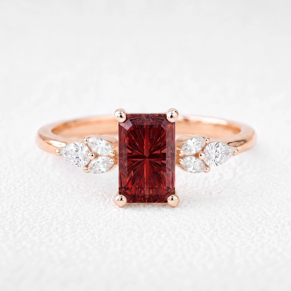 Joséphine’s Pomegranate |  Fantasy-Cut Rectangular Garnet Cluster Engagement Ring