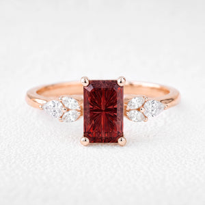 Joséphine’s Pomegranate |  Fantasy-Cut Rectangular Garnet Cluster Engagement Ring
