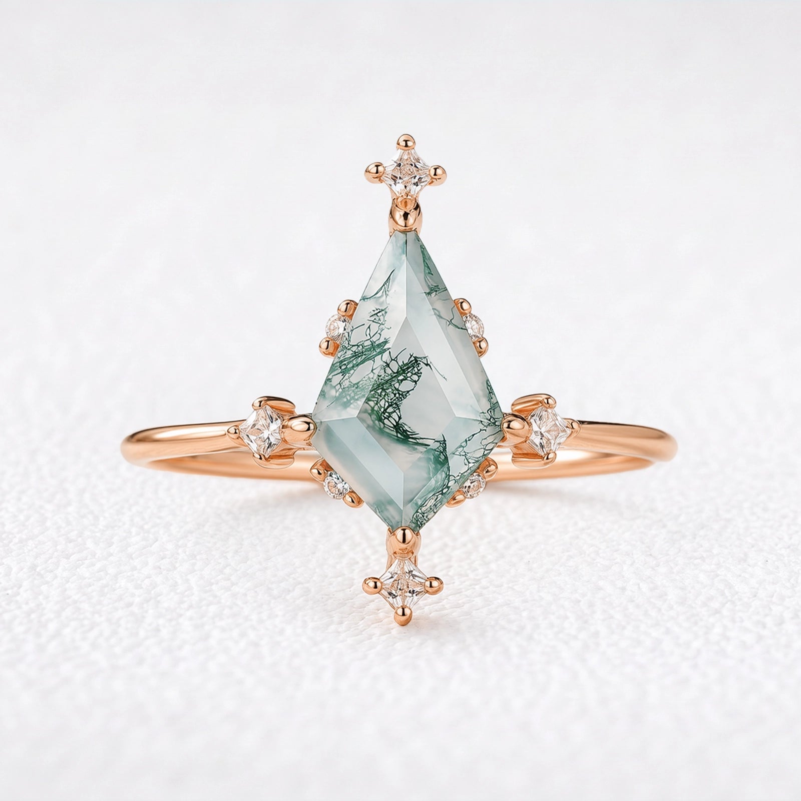Hazel‘s Glade | Kite Cut Moss Agate Engagement Ring