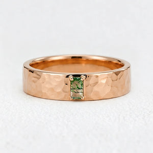 The Retro Keystone | 5MM Hammered Moss Agate Men’s Wedding Band