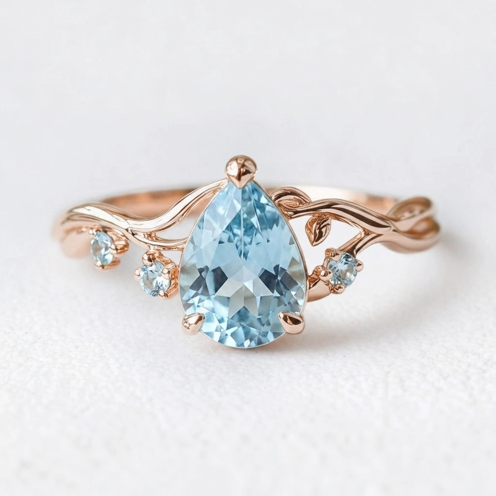 Athena’s Serenity | Pear Cut Blue Aquamarine Engagement Ring.