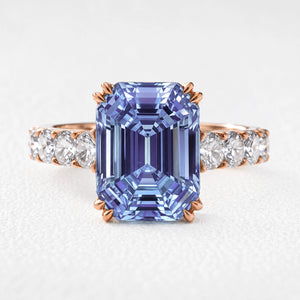 Marina’s Epoch | 3CT Emerald Cut Blue Sapphire Solitaire Engagement Ring