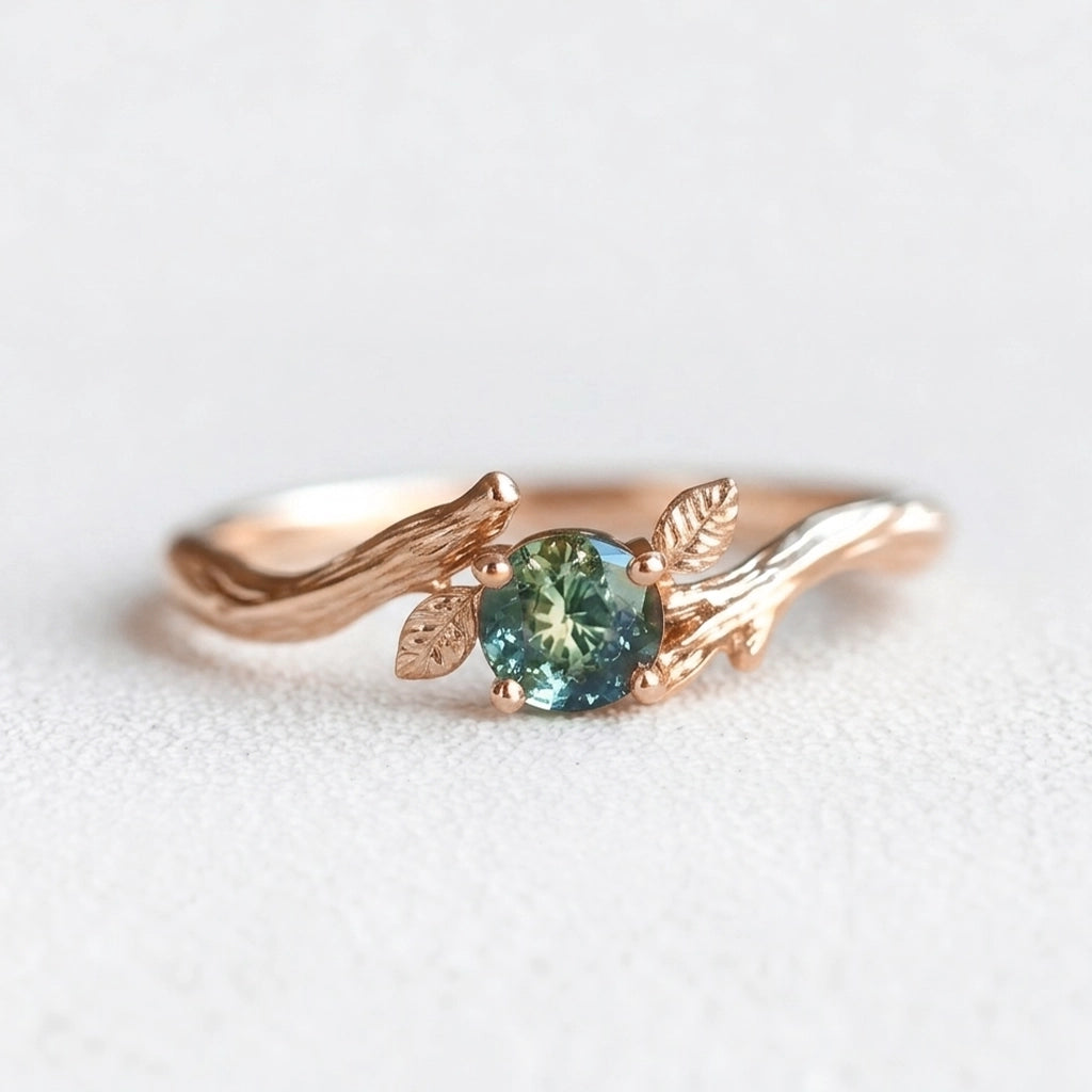Aurelia’s Twine | Green Blue Sapphire Twig Ring.