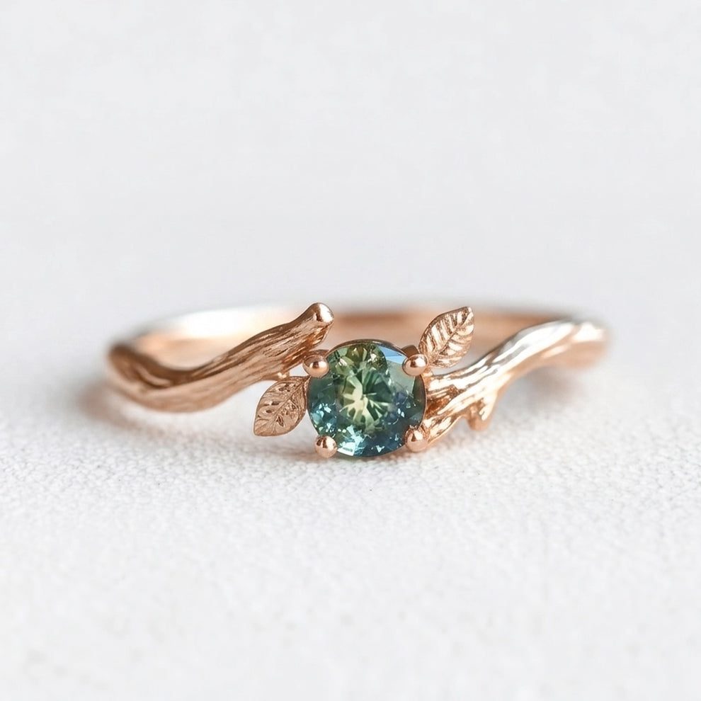 Aurelia’s Twine | Green Blue Sapphire Twig Ring.
