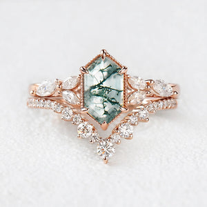 Sylvie’s Grove | Vintage Long Hexagon Moss Agate Cluster Bridal Set 2pcs.