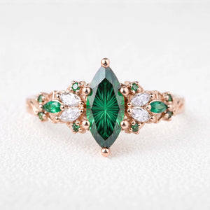 Alexandra’s Diadem | Fantasy-Cut Marquise Emerald Cluster Engagement Ring