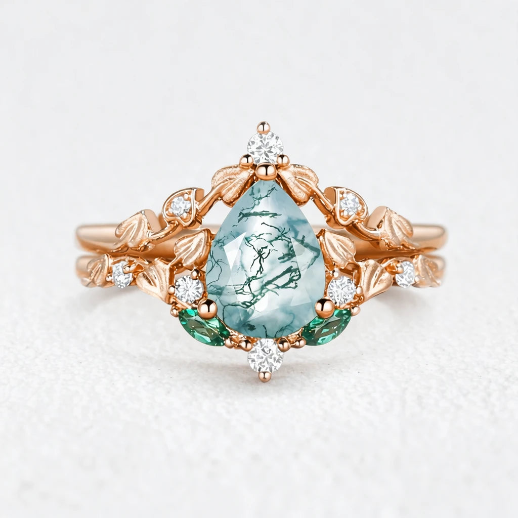 Genevieve's Heartwood | Pear Moss Agate Foliage Bridal Duo