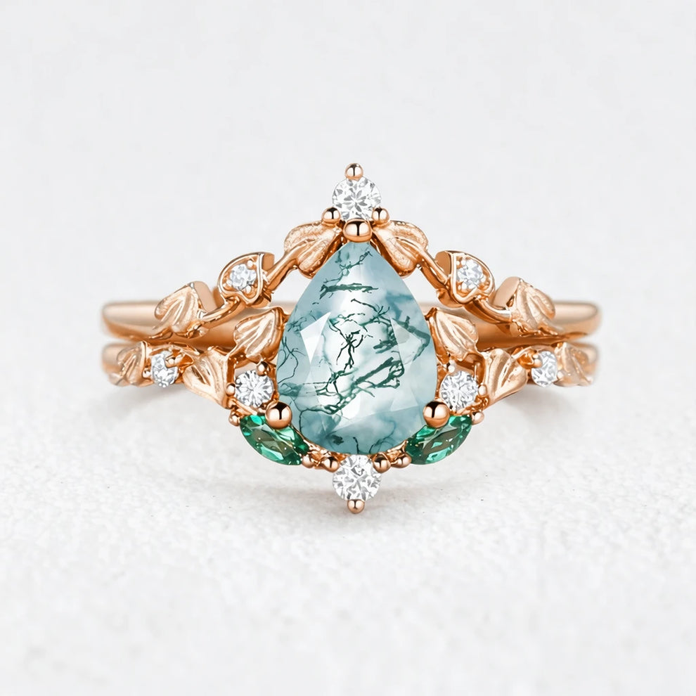 Genevieve's Heartwood | Pear Moss Agate Foliage Bridal Duo