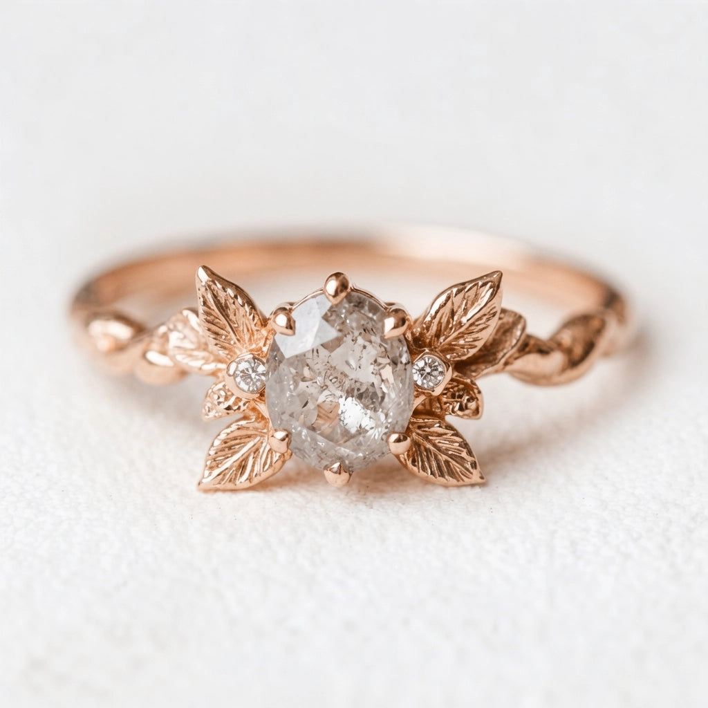 Astrid’s Stardust | 1CT Oval Salt & Pepper Diamond Flora Engagement Ring