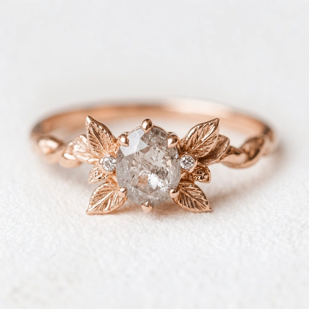 Astrid’s Stardust | 1CT Oval Salt & Pepper Diamond Flora Engagement Ring