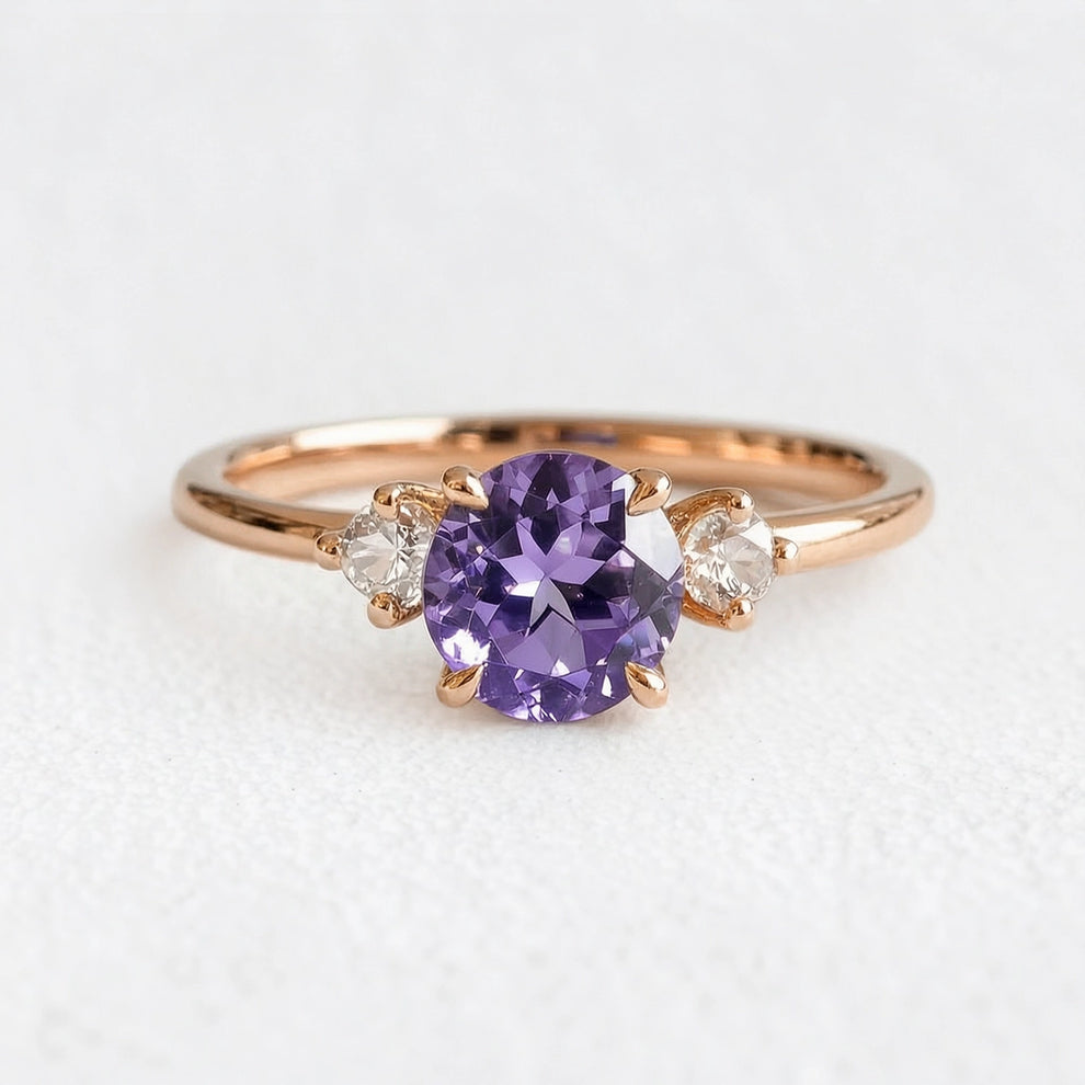 Velvet Twilight | Three-Stone Tanzanite & Moissanite Ring