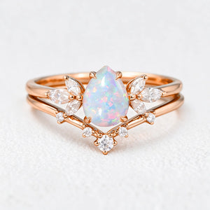 Ophelia’s Mirage | Pear Opal with Moissanite Wings Bridal Duo