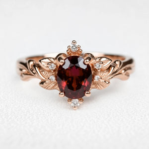 Aurora‘s Crimson | 1.5CT Oval Garnet Vintage Engagement Ring