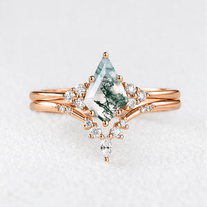 Cassandra’s Glade | Kite Cut Moss Agate & Chevron Bridal Duo