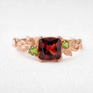 Scarlett’s Ember | Cushion Cut Garnet Solitaire Engagement Ring