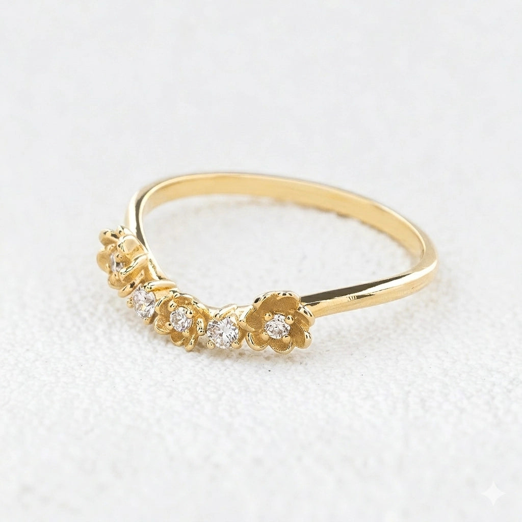 Flora’s Arc | Curved Diamond Flower Wedding Band.