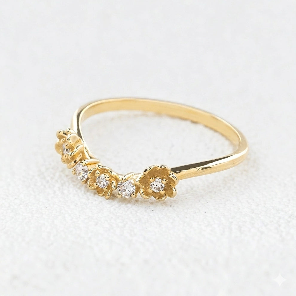 Flora’s Arc | Curved Diamond Flower Wedding Band.
