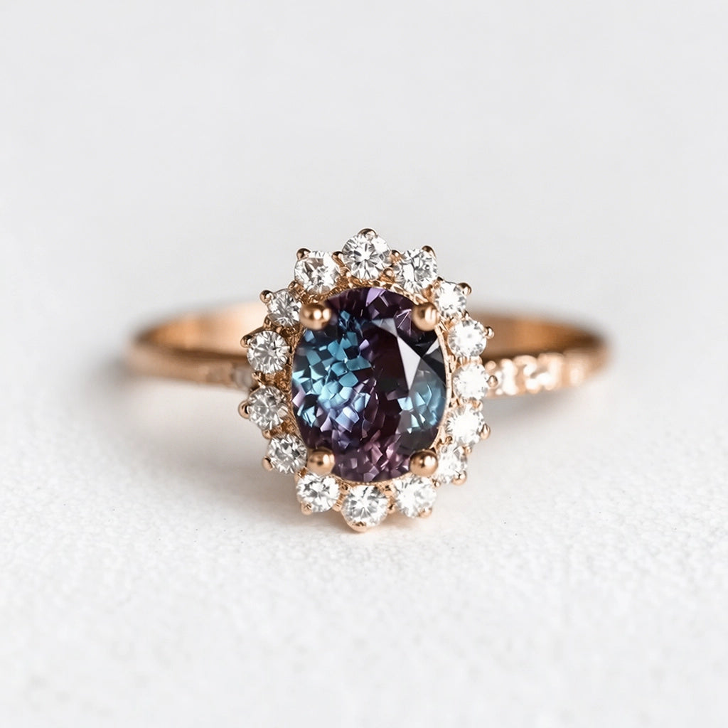 Celine's Deep | Oval Mystical Blue Alexandrite Engagement Ring.
