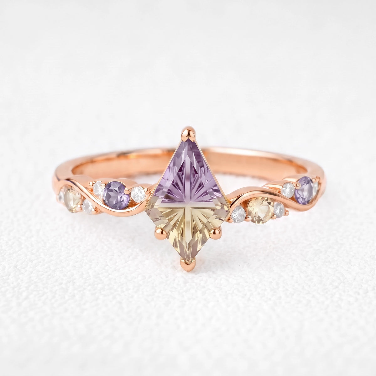 Iris’s Aurora | Kite Fantasy-Cut Yellow-Blue Gradient Quartz Engagement Ring