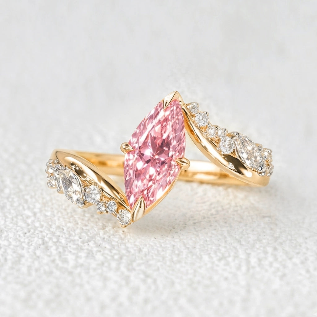 Aurora’s Bypass | 3CT Marquise Cut Pink Sapphire Engagement Ring.