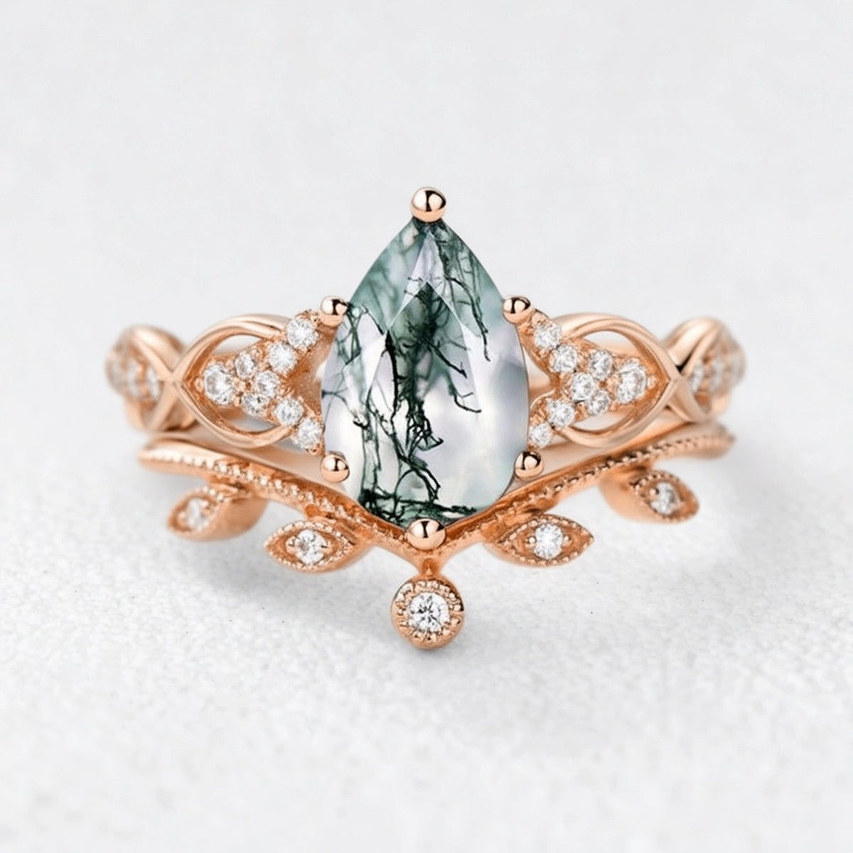 Seraphina’s Foliage | Pear Moss Agate Bridal Duo