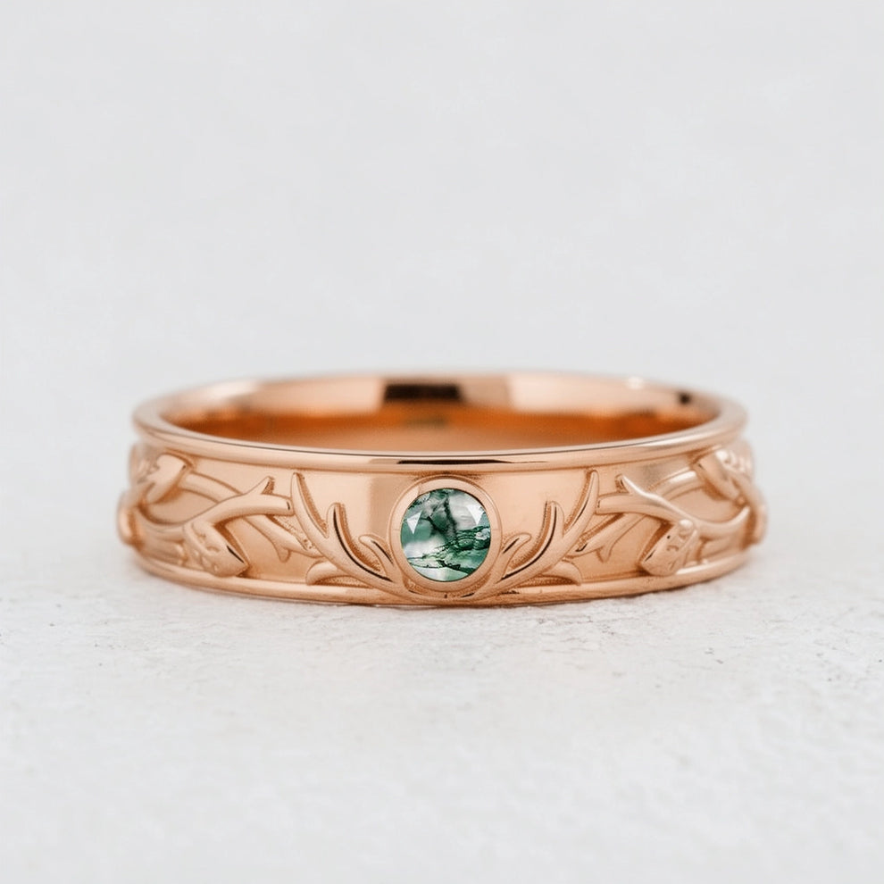 Forest Stag | Moss Agate Men's Wedding Band.