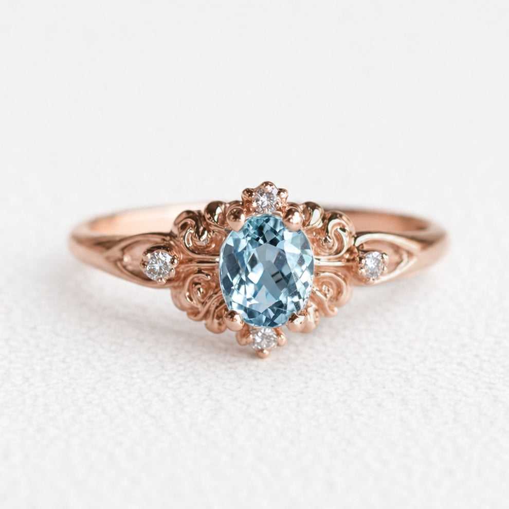 Marina’s Keepsake | Oval Cut Aquamarine Vintage Engagement Ring.