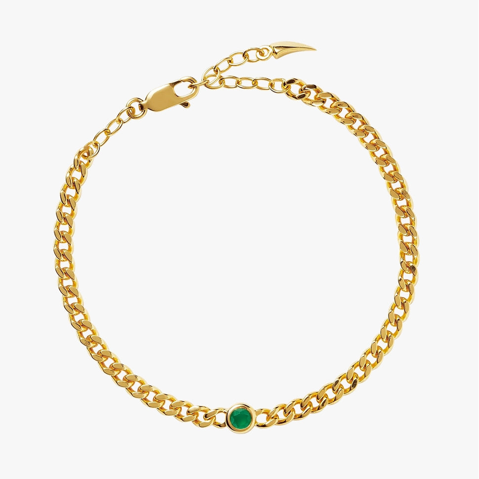 May Birthstone Chain Bracelet | 18K Gold Plated Vermeil/Green Onyx.