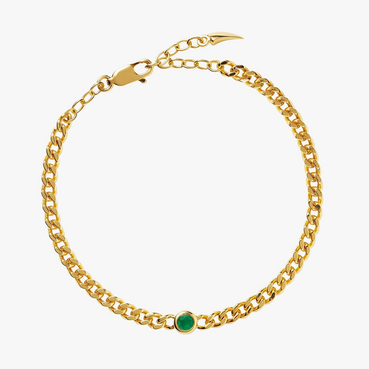 May Birthstone Chain Bracelet | 18K Gold Plated Vermeil/Green Onyx