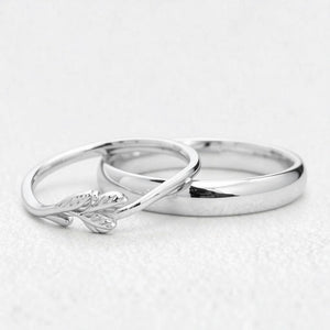 The Minimalist Pair – Classic & Leaf Designs in Polished Wedding Bands.