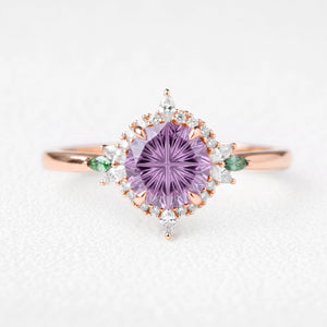 Rosalind’s Lilac | 1CT Fantasy-Cut Round Lavender Sapphire Halo Engagement Ring