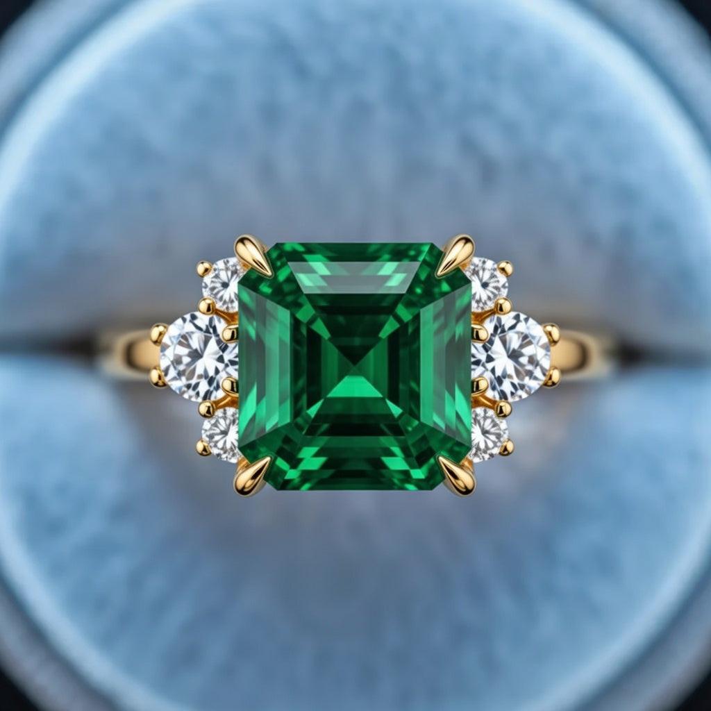 Seren’s Canopy | Enchanted Asscher Cut Green Gemstone Ring.
