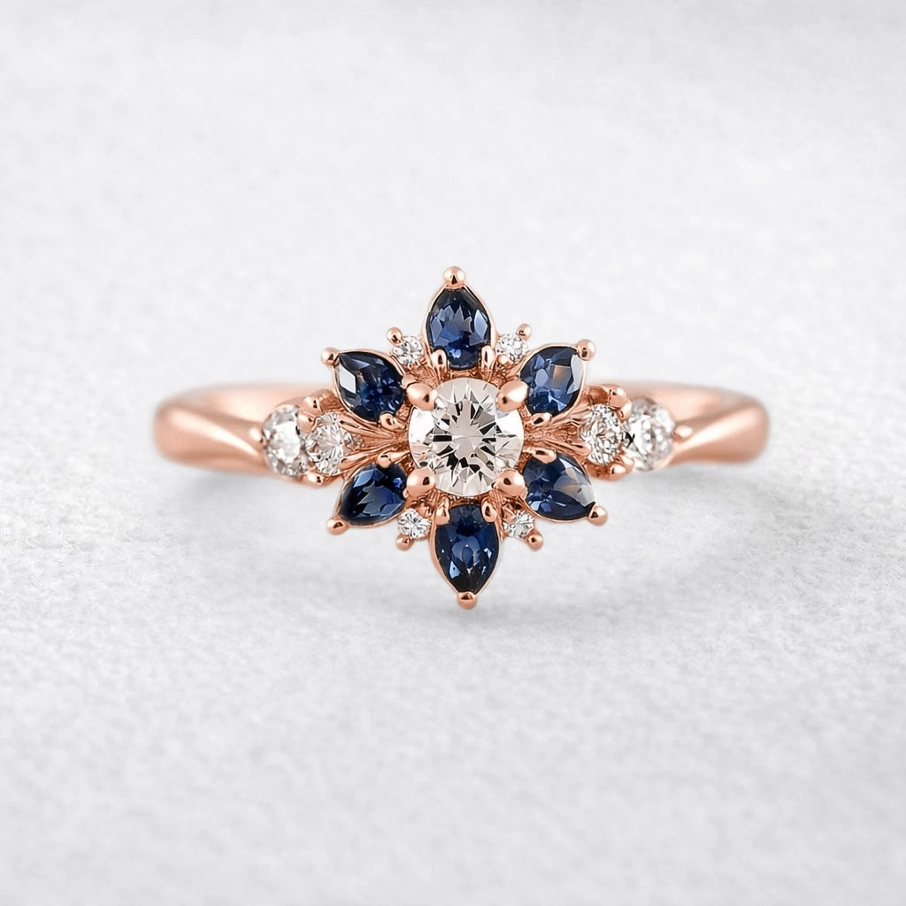 Rosalind’s Wildflower | Six-Petal Sapphire Engagement Ring.