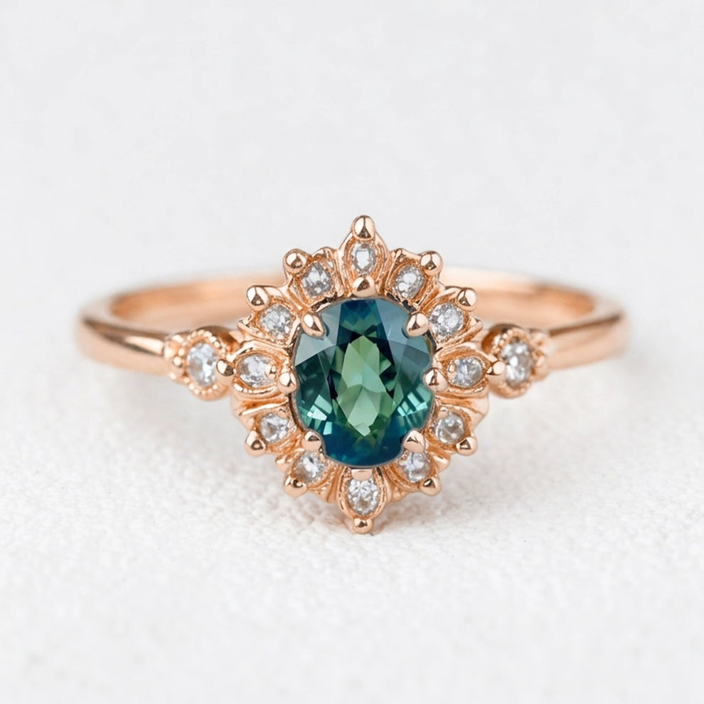 Aurelia’s Vow | Oval Blue Sapphire Halo Engagement Ring