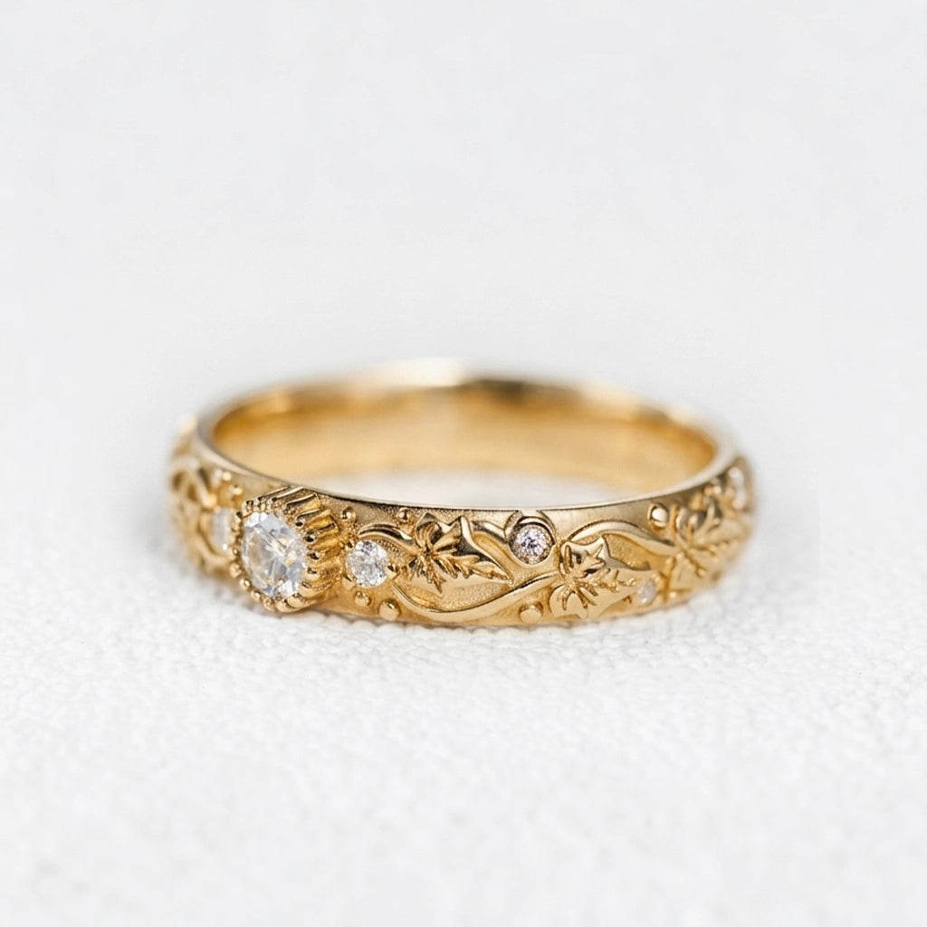 Ivy’s Twinkle | Diamond & Ivy Leaf Wedding Band.