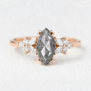 Isadora’s Blossom | 1CT Marquise Salt & Pepper Diamond Engagement Ring