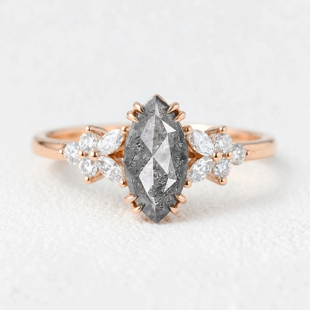 Isadora’s Blossom | 1CT Marquise Salt & Pepper Diamond Engagement Ring