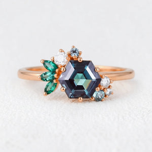 Isadora’s Prism | Hexagon Alexandrite Cluster Engagement Ring