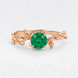 Isadora’s Eden | Round Emerald Foliage Engagement Ring