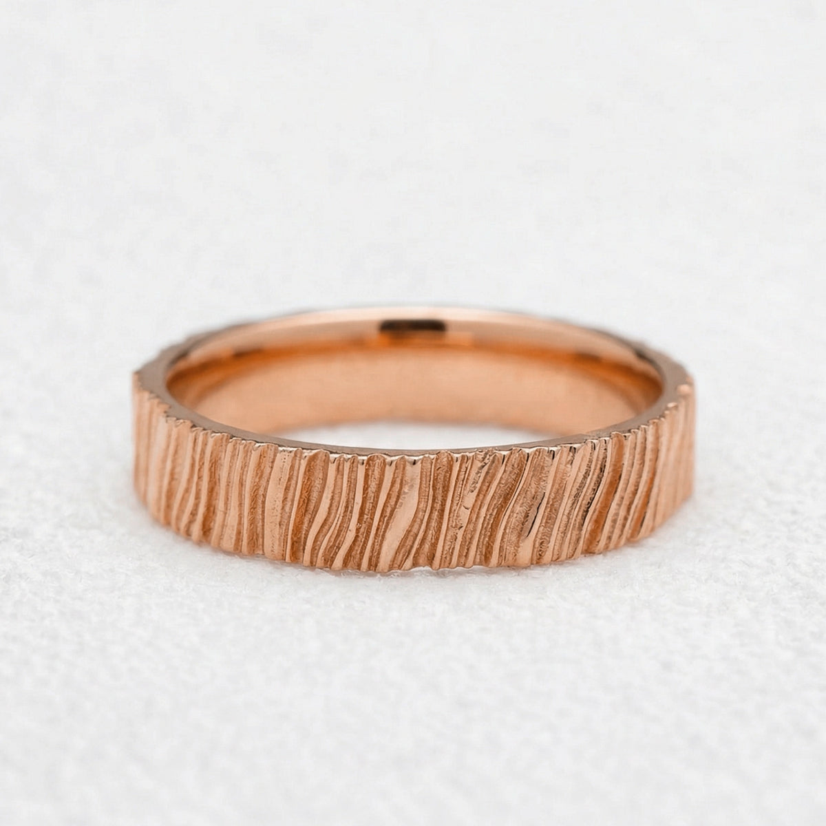 Oak Grain | 4MM Hand-Carved Wood Texture Men’s Wedding Band.
