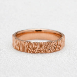 Oak Grain | 4MM Hand-Carved Wood Texture Men’s Wedding Band.