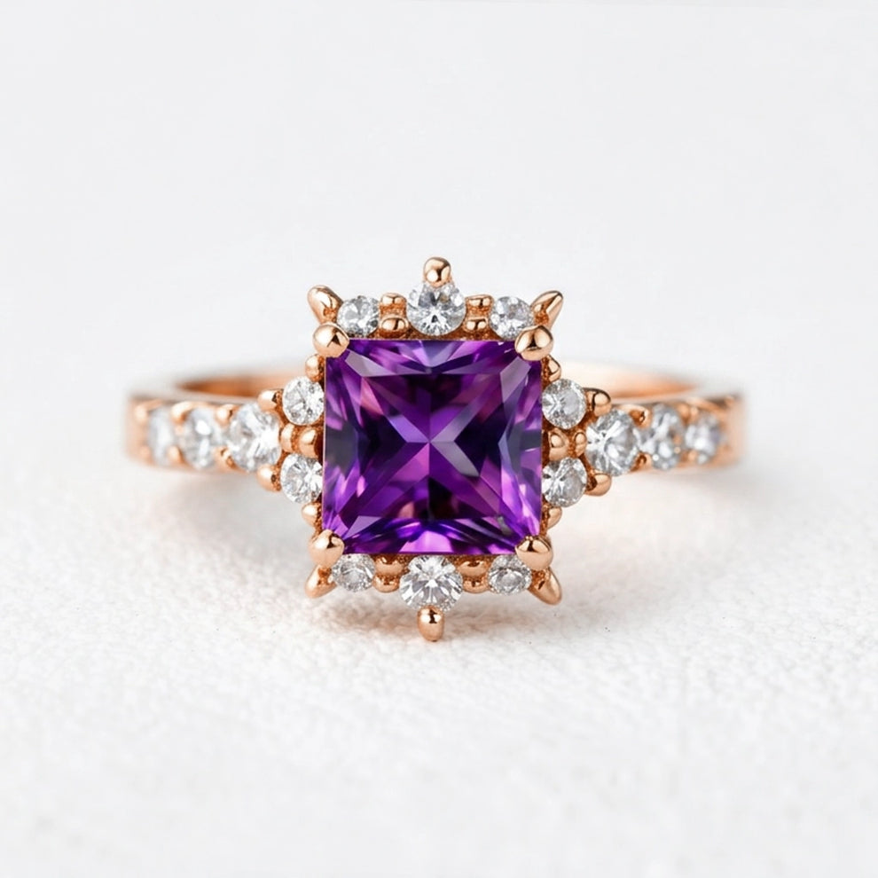 Aurora’s Promise | Princess Cut Purple Sapphire Solitaire Engagement Ring