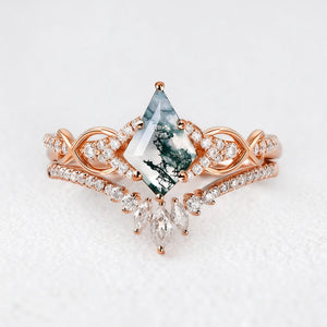 Vivienne’s Greensward | Kite Cut Moss Agate Chevron Bridal Duo