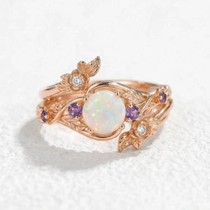Rose’s Blossom | Opal & Amethyst Bridal Ring Set 2pcs.