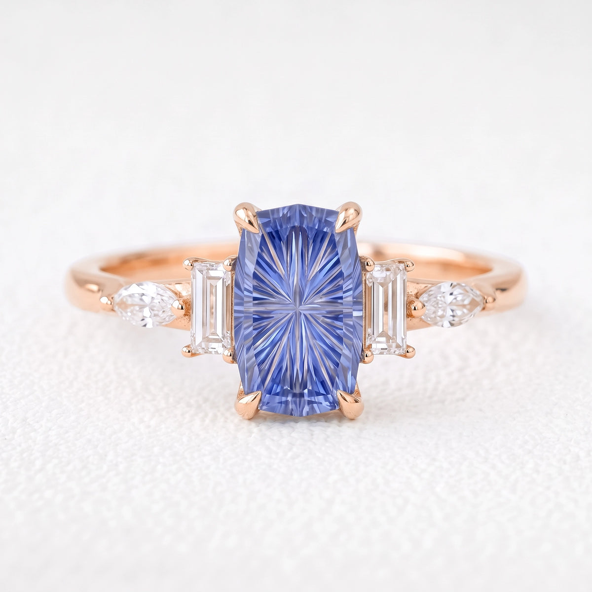 Rosalind’s Cerulean | Elongated Cushion Fantasy-Cut Cornflower Sapphire Engagement Ring