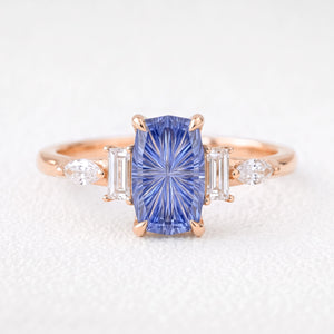 Rosalind’s Cerulean | Elongated Cushion Fantasy-Cut Cornflower Sapphire Engagement Ring