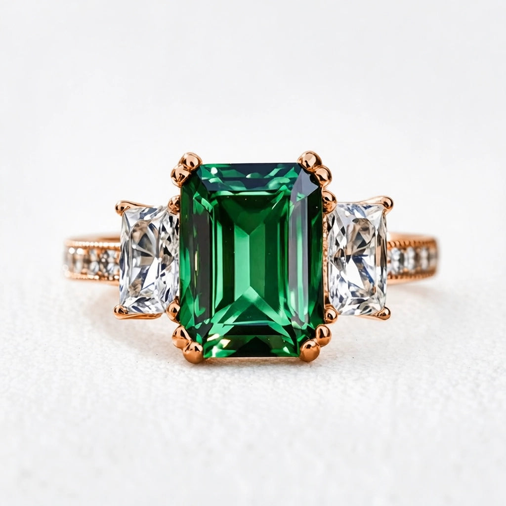 Cleo's Regal | 3CT Baguette Emerald Solitaire Statement Ring