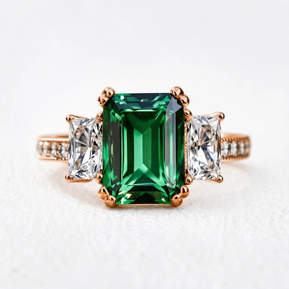 Cleo's Regal | 3CT Baguette Emerald Solitaire Statement Ring