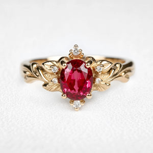 Aurora’s Ember | Oval Ruby Vintage & Noble Oak Band Couple Set