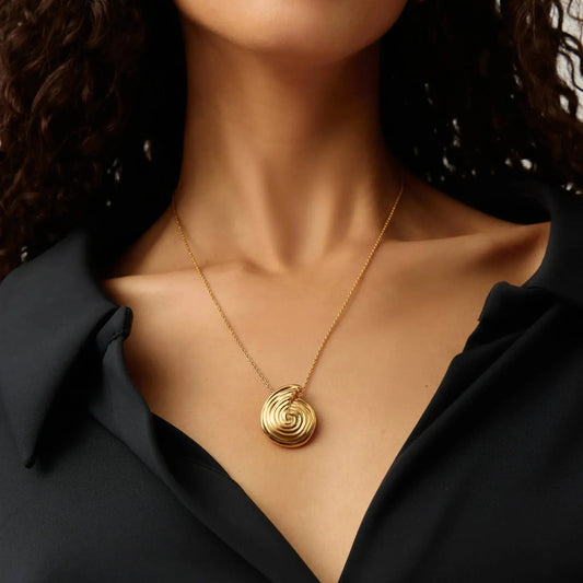 18K Gold Vermeil Spiral Large Pendant Necklace.
